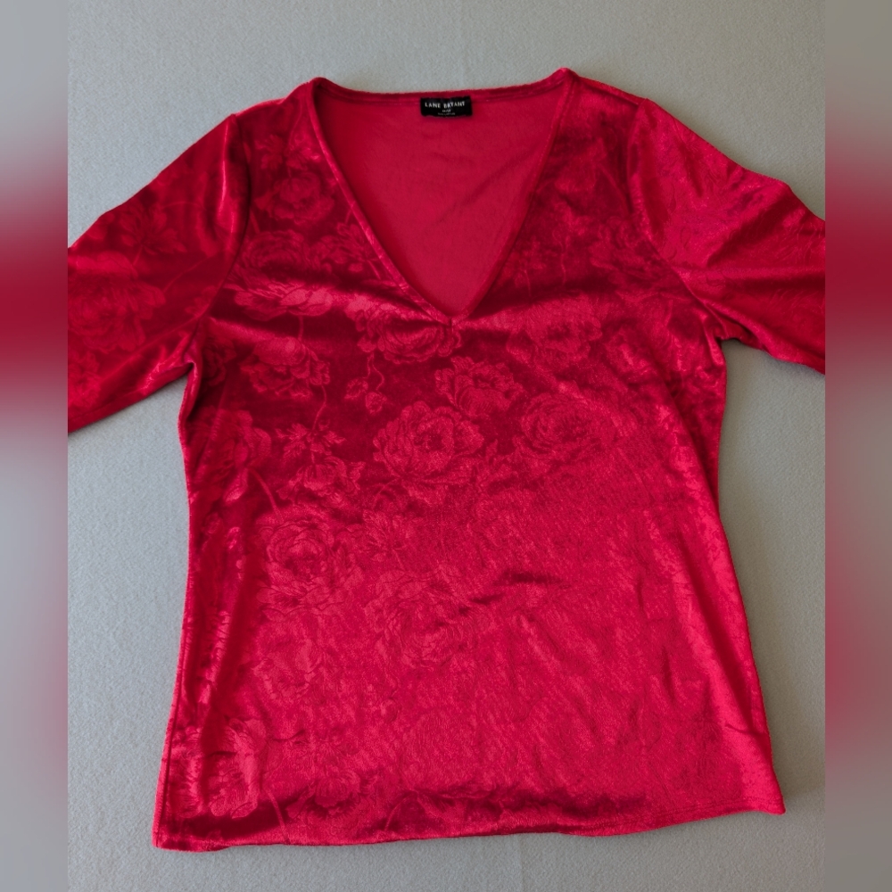 Red Floral Velvet Long Tunic Top 2XL Plus Size Romantic Soft Goth Y2K Inspired image 7